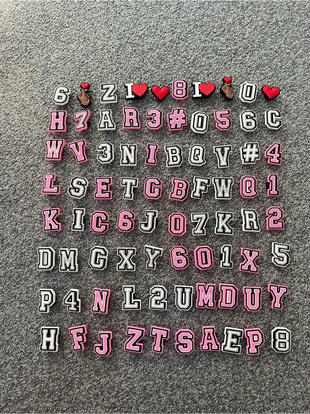 CROCS Pink and Black Letter & Number Jibbitz Set